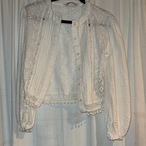 Zara White Lace Button Down Shirt